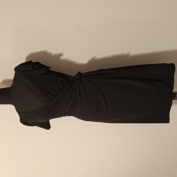 Studio M Black Short Flutter Sleeve Classic Wrap Dress Size Medium - Picture 3 of 10